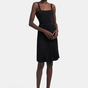 Combo Knit Pleated Dress in Stretch Knit, Blk